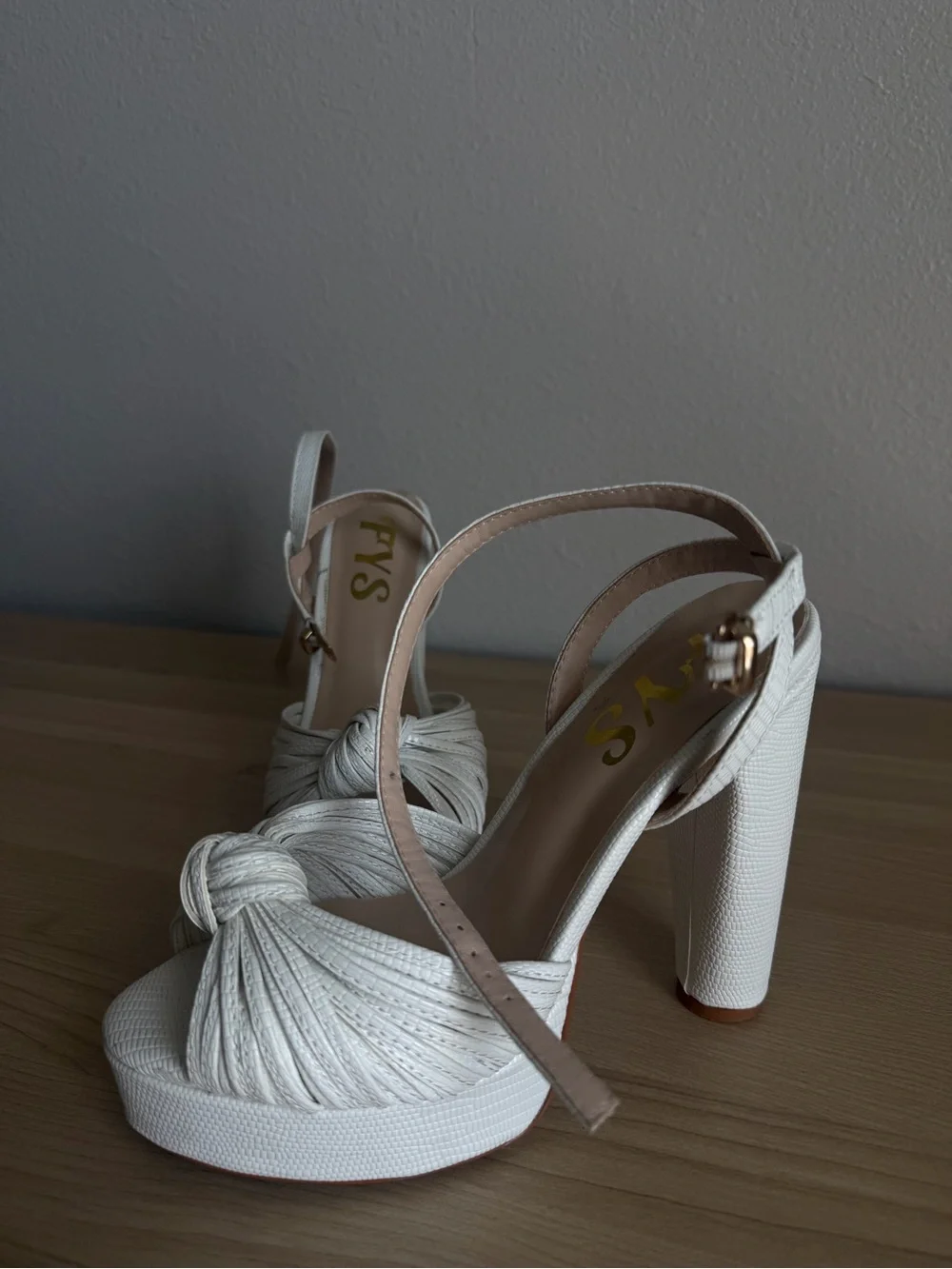 White Knotted Platform Heels with Ankle Strap - Women's Dress Sandals